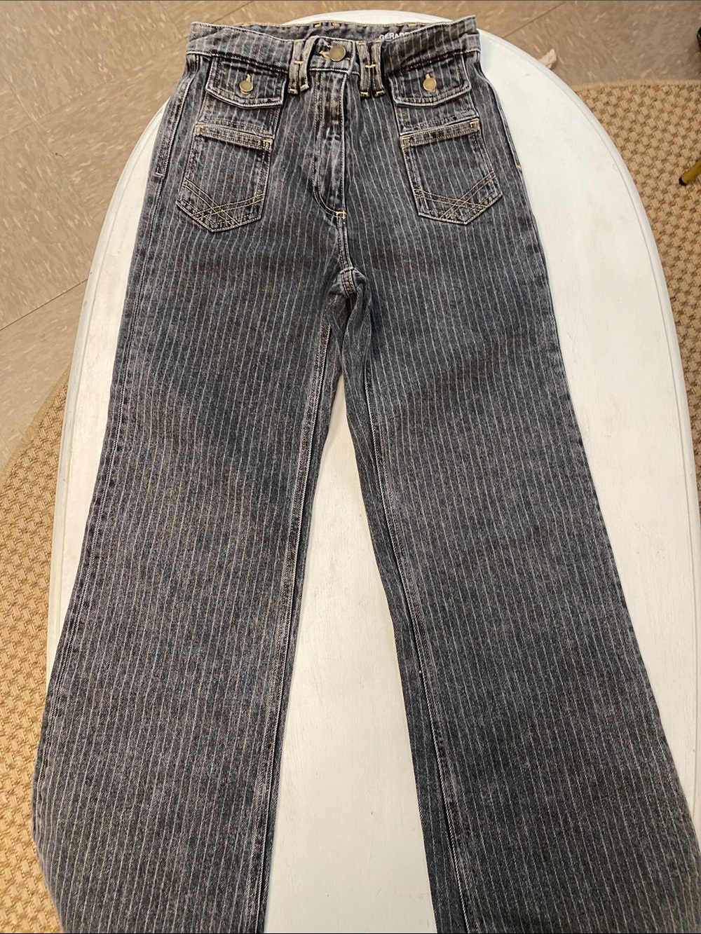 Gerard Darel Anna High-Rise Pinstripe Wide-Leg Jeans - Black/Gray